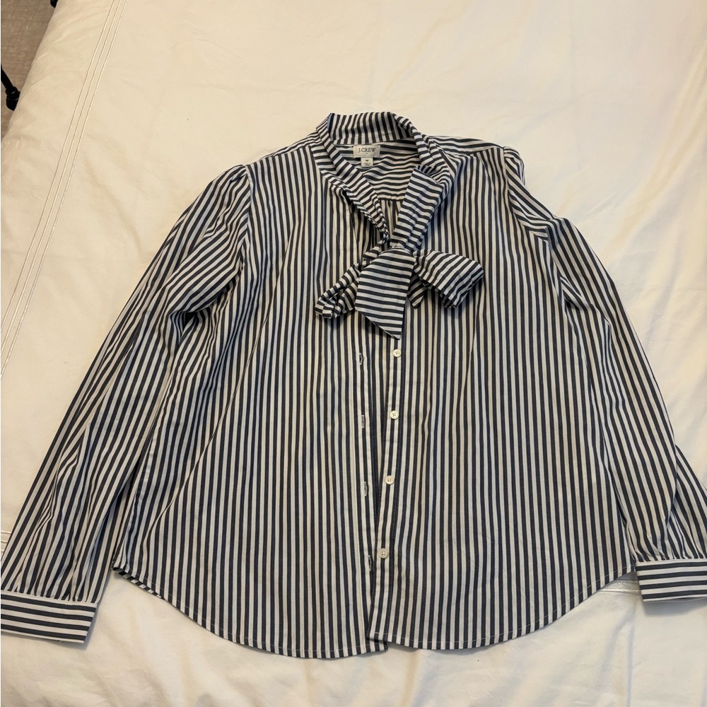 J. Crew Navy and White Striped Blouse